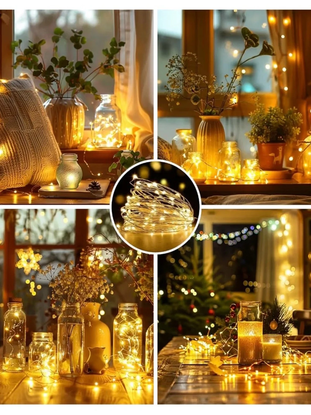 4 Pack Rechargeable Fairy String Lights 50 LED Warm White 8 Modes Timer USB